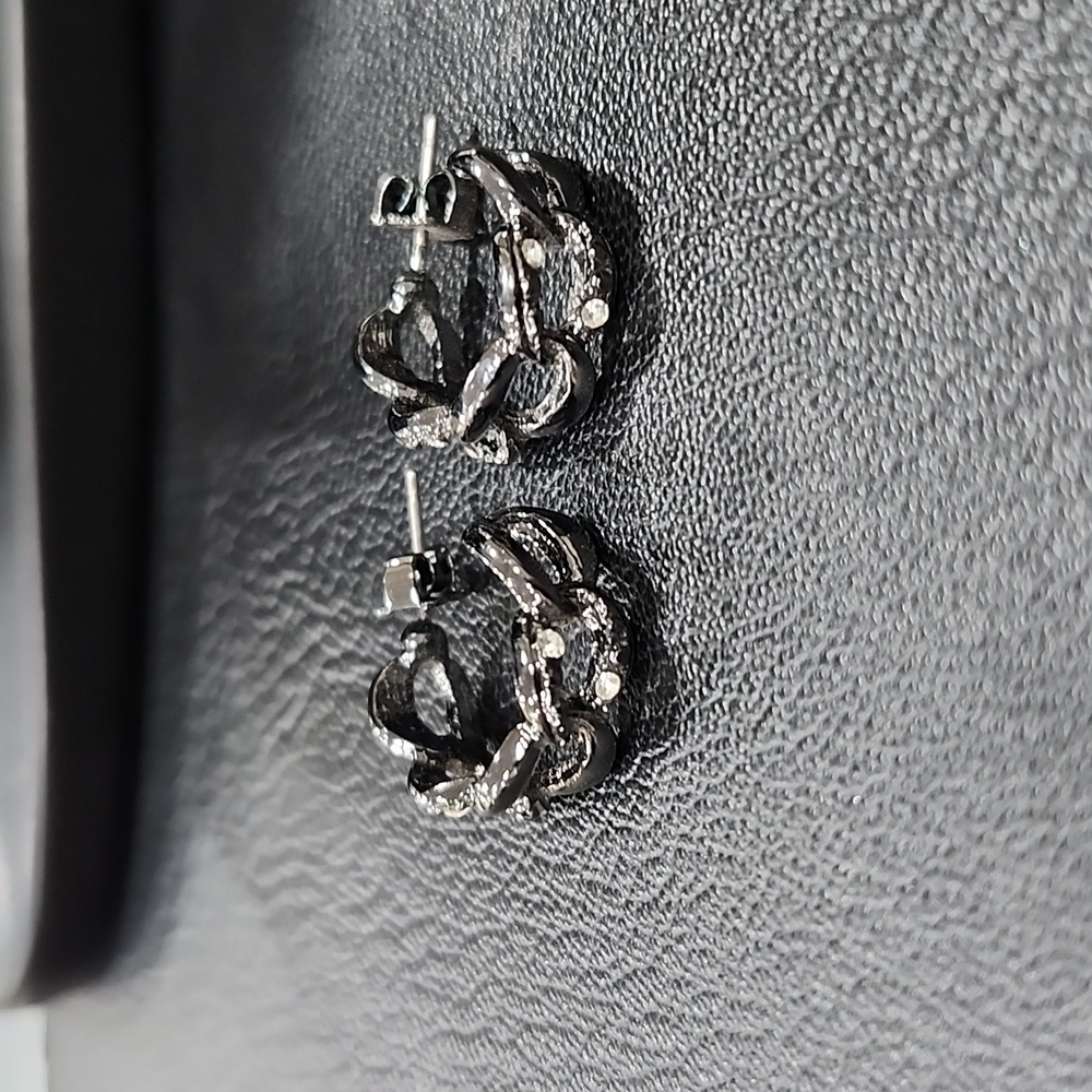 VINTAGE NINA RICCI for AVON HOOP EARRINGS with RHINESTONE ACCENTS - Picture 4 of 4